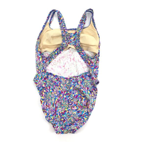 Vintage Mystic Bay Floral Print One Piece Swimsuit Size 9/10 Multicolor High Cut - Picture 2 of 9